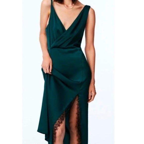 Zara Dresses & Skirts - Zara Dark Green Lace Slip Midi Dress - S